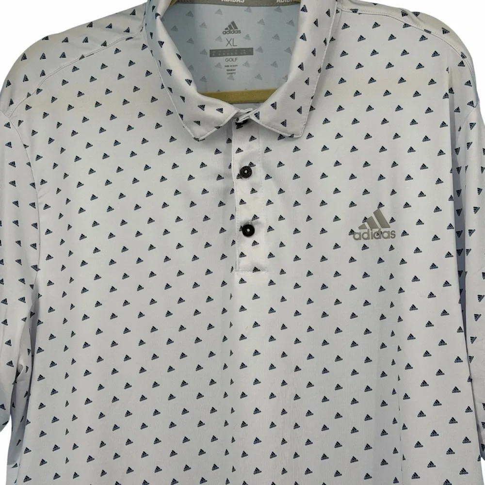 Adidas White Micro Print Golf Polo | Lightweight Performance Shirt